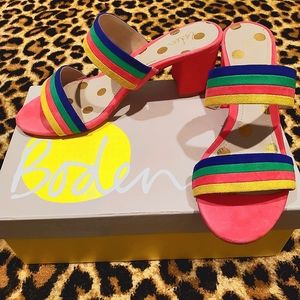 NWT NIB Boden Orella Suede Mules Pink Multi Stripe size 8